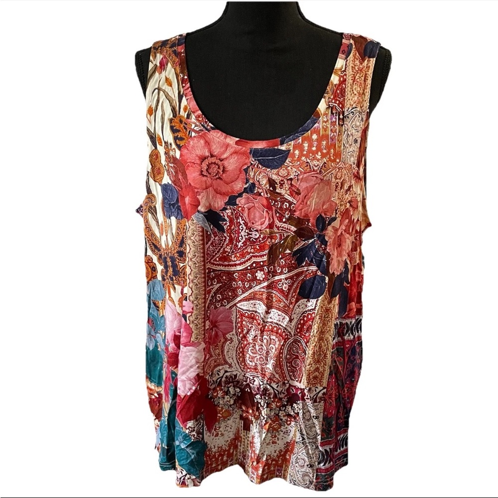 NWT Chico's Size 4 or US XXL Touch of Cool Floral Tapestry Polished Tank Top